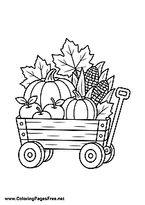 Harvest Cart with Autumn Vegetables Coloring Page