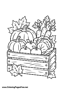 Harvest Crate with Autumn Fruits Coloring Page