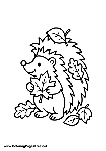Hedgehog with Autumn Leaves Coloring Page