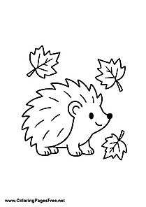Hedgehog with Falling Autumn Leaves Coloring Page