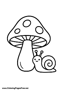 Mushroom in Autumn Leaves Coloring Page