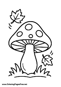 Mushrooms with Autumn Leaves Coloring Page