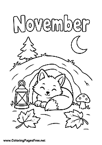 November Coloring Page of a Sleeping Fox Outside Its Den