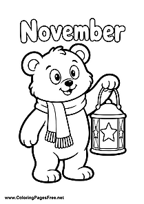 November Coloring Page of Bear with Star Lantern