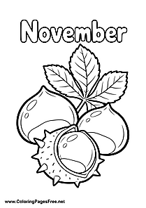 November Coloring Page of Chestnuts with Leaves