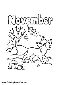 November Coloring Page of Curious Fox on Autumn Walk