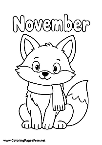 November Coloring Page of Cute Fox Wearing a Scarf