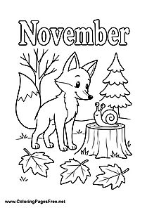 November Coloring Page of Fox and Snail in Autumn Forest