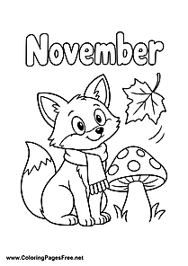 November Coloring Page of Fox Next to a Toadstool