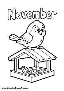 November Coloring Page of Small Bird at a Bird Feeder