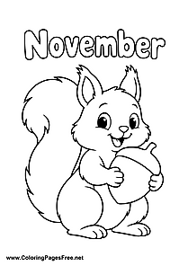 November Coloring Page of Squirrel with Large Acorn