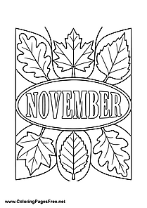 November Coloring Page with Geometric Leaf Wreath