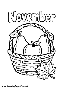 November Coloring Page with Harvest Basket Pear and Apple