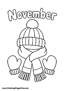 November Coloring Page with Hat Scarf and Mittens