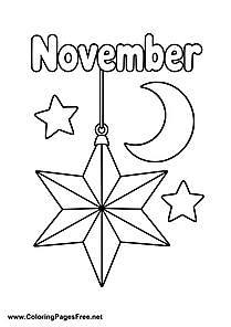 November Coloring Page with Star Lantern Moon and Stars