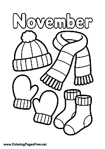 November Coloring Page with Warm Socks and Winter Gloves