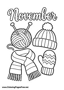 November Coloring Page with Yarn and Warm Winter Accessories