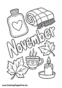 November Cozy Autumn Coloring Page with Hot Water Bottle
