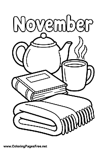 November Reading Time Coloring Page with Tea and Blanket