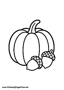 Pumpkin Acorn and Autumn Leaves Coloring Page