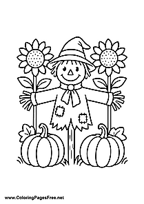 Scarecrow in Autumn Garden Coloring Page