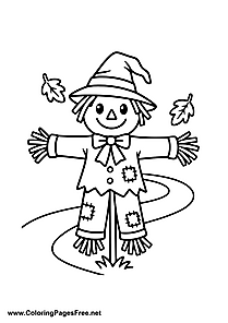 Scarecrow with Autumn Leaves in the Garden Coloring Page