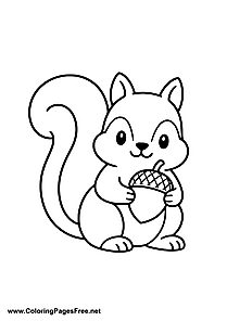 Squirrel with Acorn Coloring Page