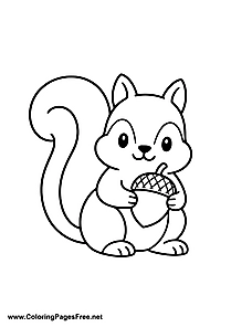 Squirrel with Acorn Coloring Page