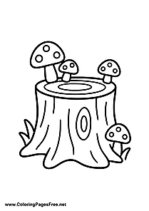 Tree Stump with Mushrooms Coloring Page