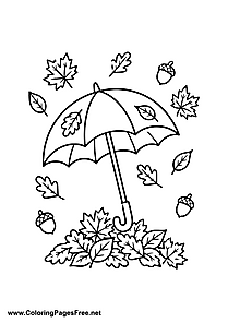 Umbrella with Acorns and Leaves Coloring Page