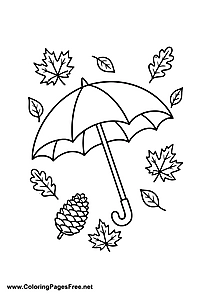 Umbrella with Mushrooms and Autumn Leaves Coloring Page