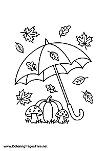 Umbrella with Pumpkin and Leaves Coloring Page