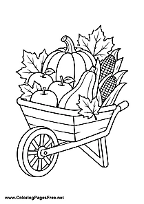 Wheelbarrow with Autumn Harvest Coloring Page