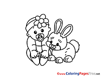 Rabbit Kids free Coloring Page