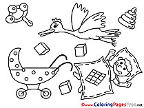 Rattle Stork Children download Colouring Page