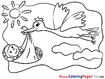 Sun Stork Baby Children download Colouring Page