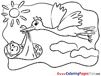 Sun Stork Baby download Colouring Sheet free