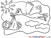 Sun Stork Baby download Colouring Sheet free
