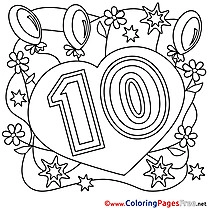10 Years Congratulation Colouring Sheet Happy Birthday