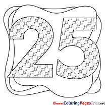 25 Years Happy Birthday Colouring Sheet free