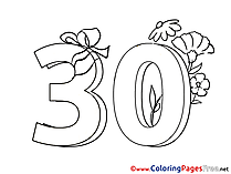 30 Years Flowers Kids Happy Birthday Coloring Page