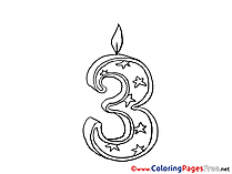 3 Years Candle Happy Birthday free Coloring Pages