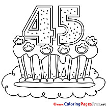 45 Years Cake Happy Birthday Colouring Sheet free