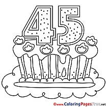 45 Years Cake Happy Birthday Colouring Sheet free