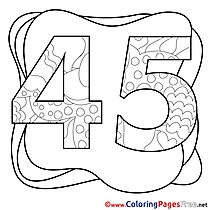 45 Years printable Coloring Pages Happy Birthday