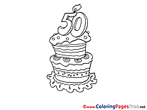 50 Years Cake Colouring Page Happy Birthday free