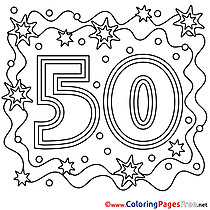 50 Years Children Happy Birthday Colouring Page