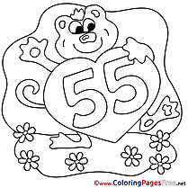 55 Years Happy Birthday Colouring Sheet free