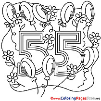 55 Years Happy Birthday free Coloring Pages
