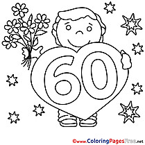 60 Years Bouquet Children Happy Birthday Colouring Page
